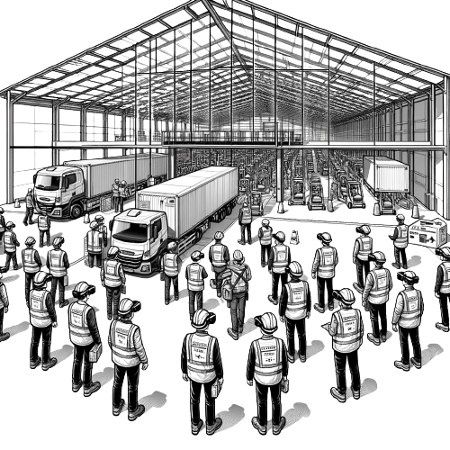 DALL_E_2023-11-07_17.13.26_-_Illustration_of_a_warehouse_in_a_schematic__professional_style._A_group_of_workers_is_arriving_at_the_warehouse__they_are_wearing_construction_clothin-removebg-preview